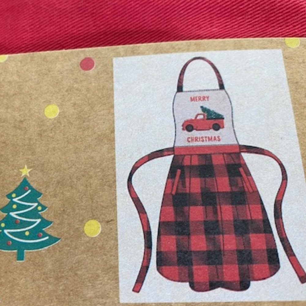 Home Wear HOLIDAY APRON * RED BLACK Flannel CHECK * RED TRUCK Christmas Tree NWT